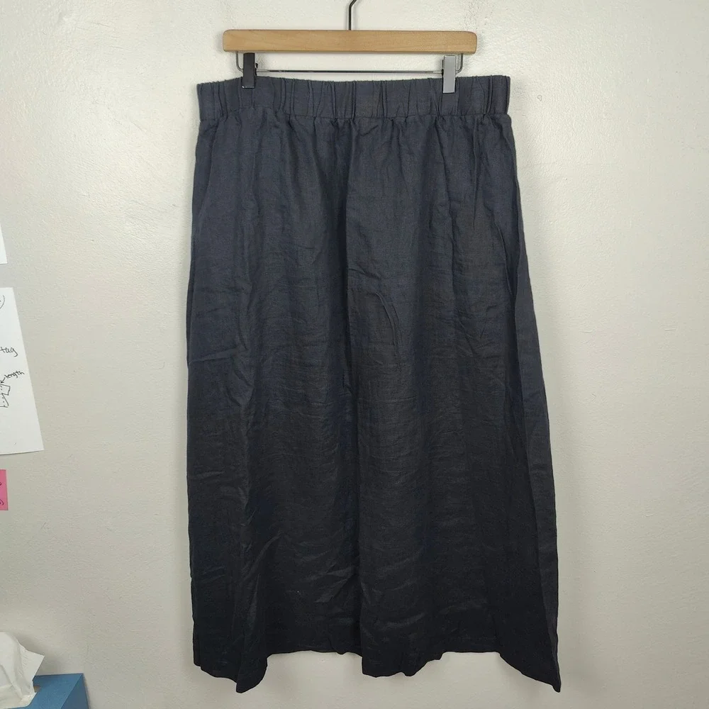 Quince 100% European Linen Maxi Skirt Womens XL Black Elastic Waist Side Slit_5